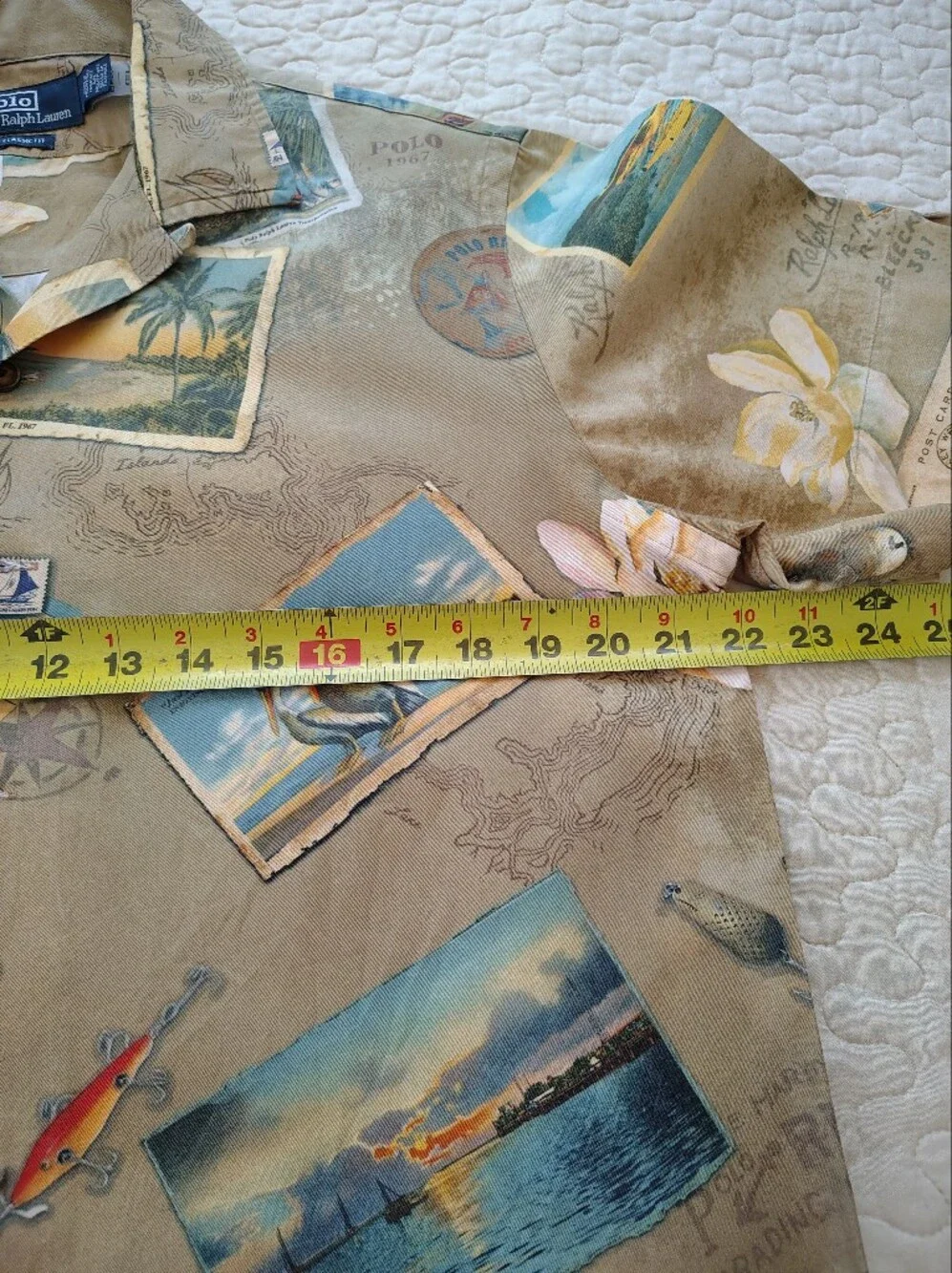 Polo by Ralph Lauren Tan Travel-Print Camp Shirt Size M